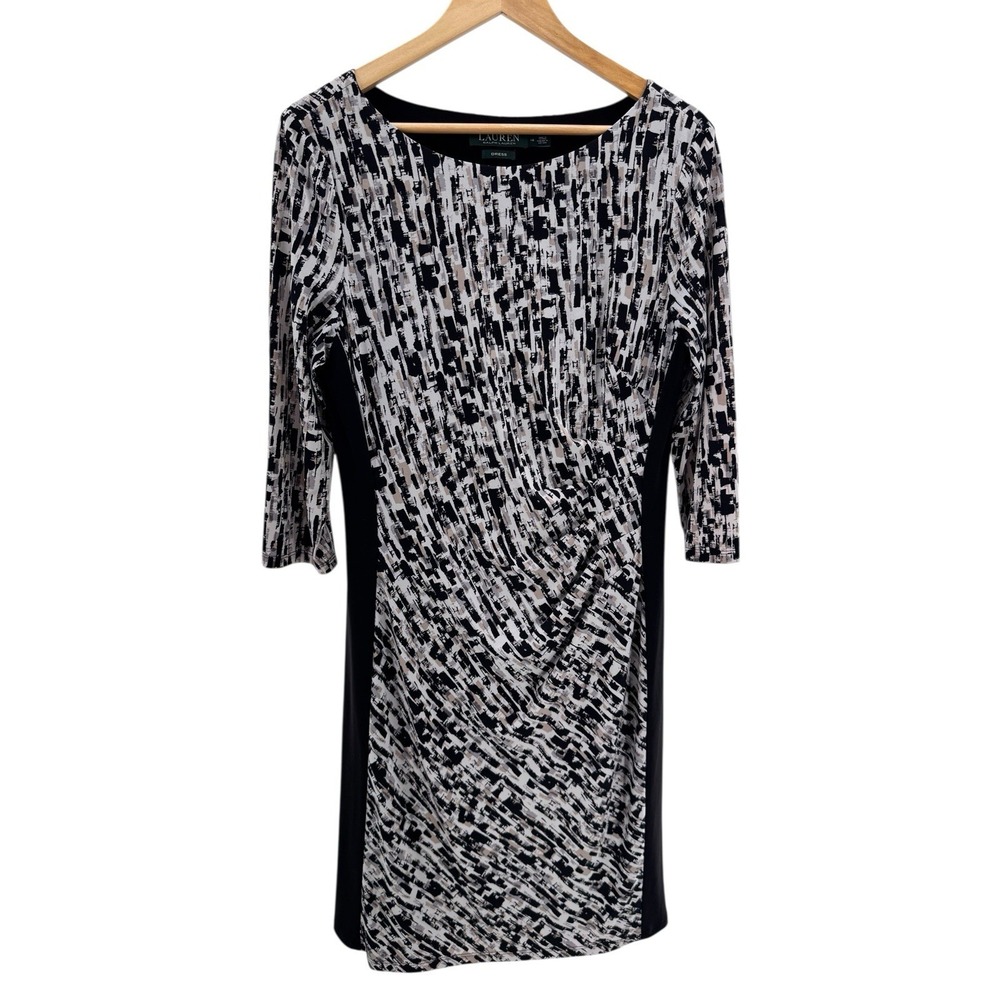 Lauren Ralph Lauren Abstract Print Ruched Sheath Dress Size 14 Workwear Career